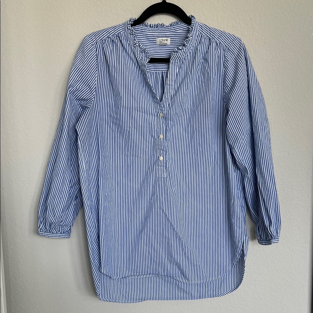 J. Crew Blue Striped 3/4 Sleeve button front tunic top